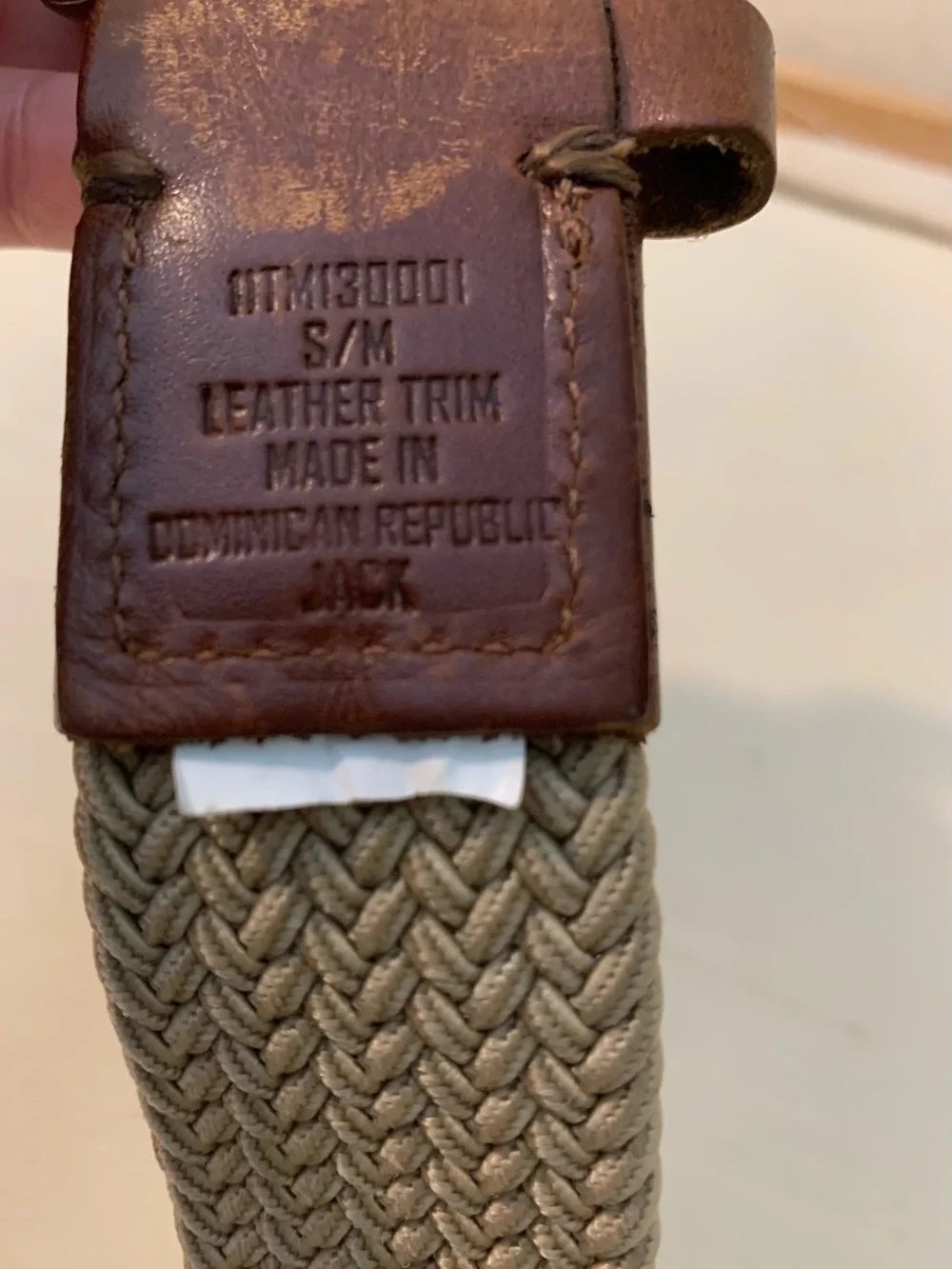 Tommy Bahama Beige Woven Belt with Brown Leather Trim, S/M